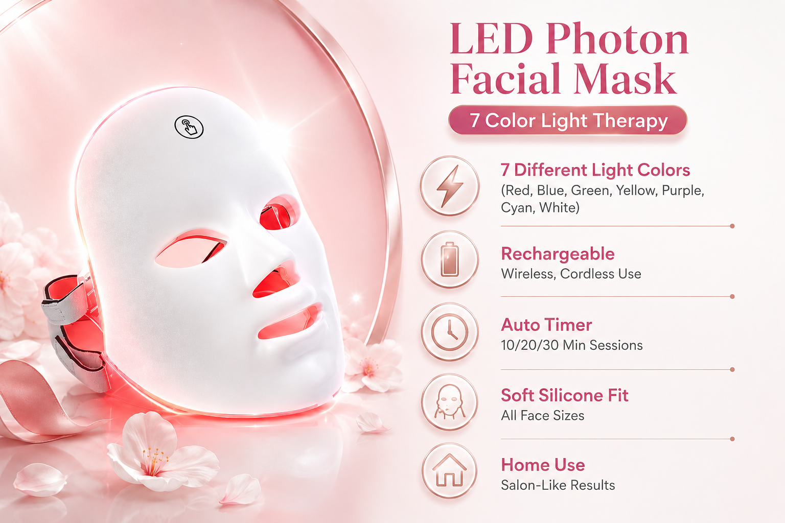 7-Color LED Light Therapy Facial Mask – At-Home Anti-Aging Skincare Device